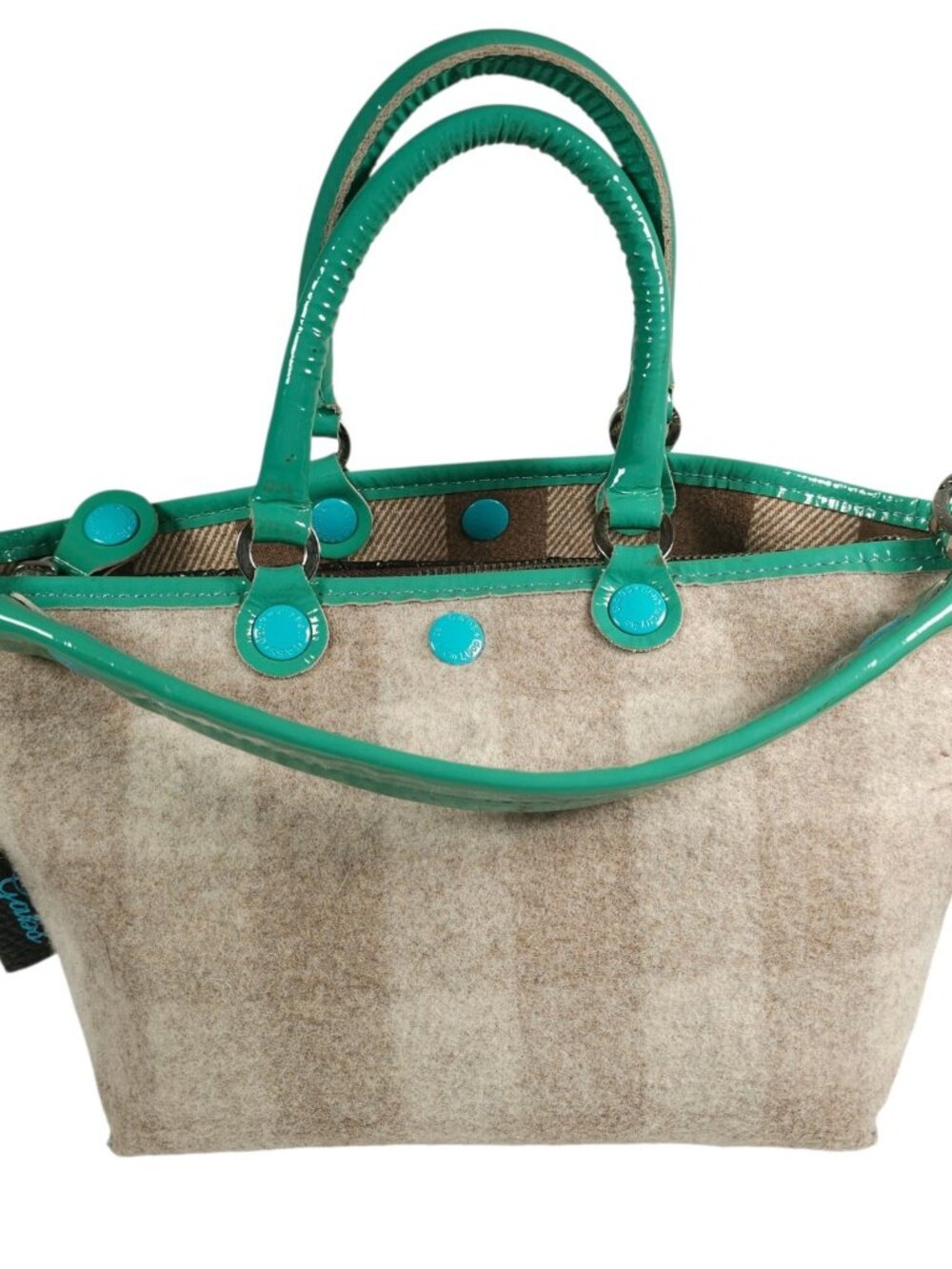 GABS Italy Handbag Wool Blend Check Patent Leather Convertible Small